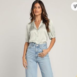 Sage green satin button up